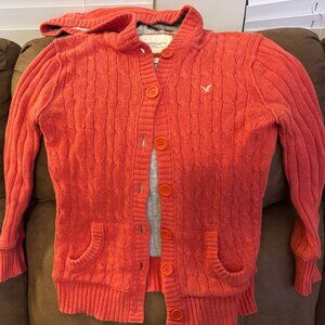 American Eagle Cable Knit Button-Up Hoodie Size S wear with your skinny jeans